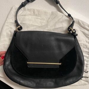 Vince Camuto Black Leather Shoulder Bag with Gold Accent